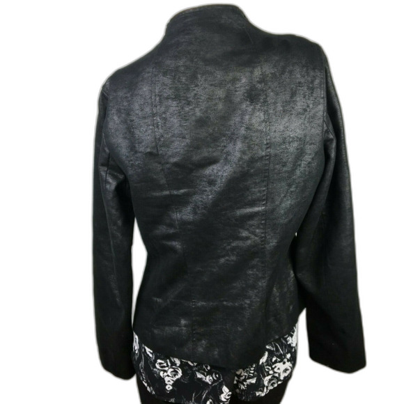 Calvin Klein Black Metallic Moto Micro Suede Jacket Motorcycle Zip Up Blazer S - Picture 3 of 9